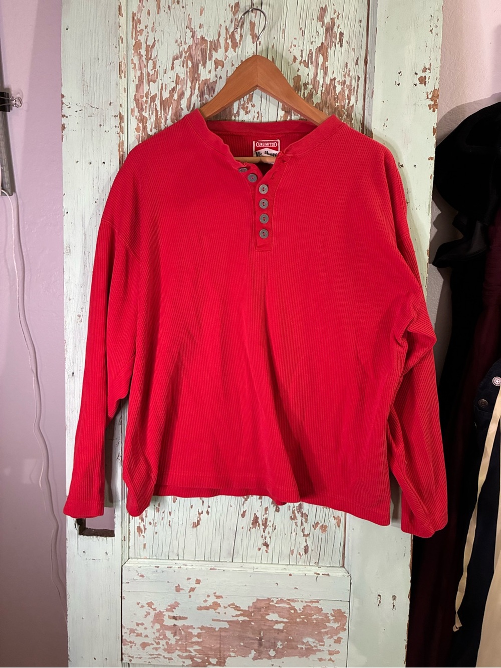 Women’s Red Long Sleeve Retro Marlboro Top with button detail